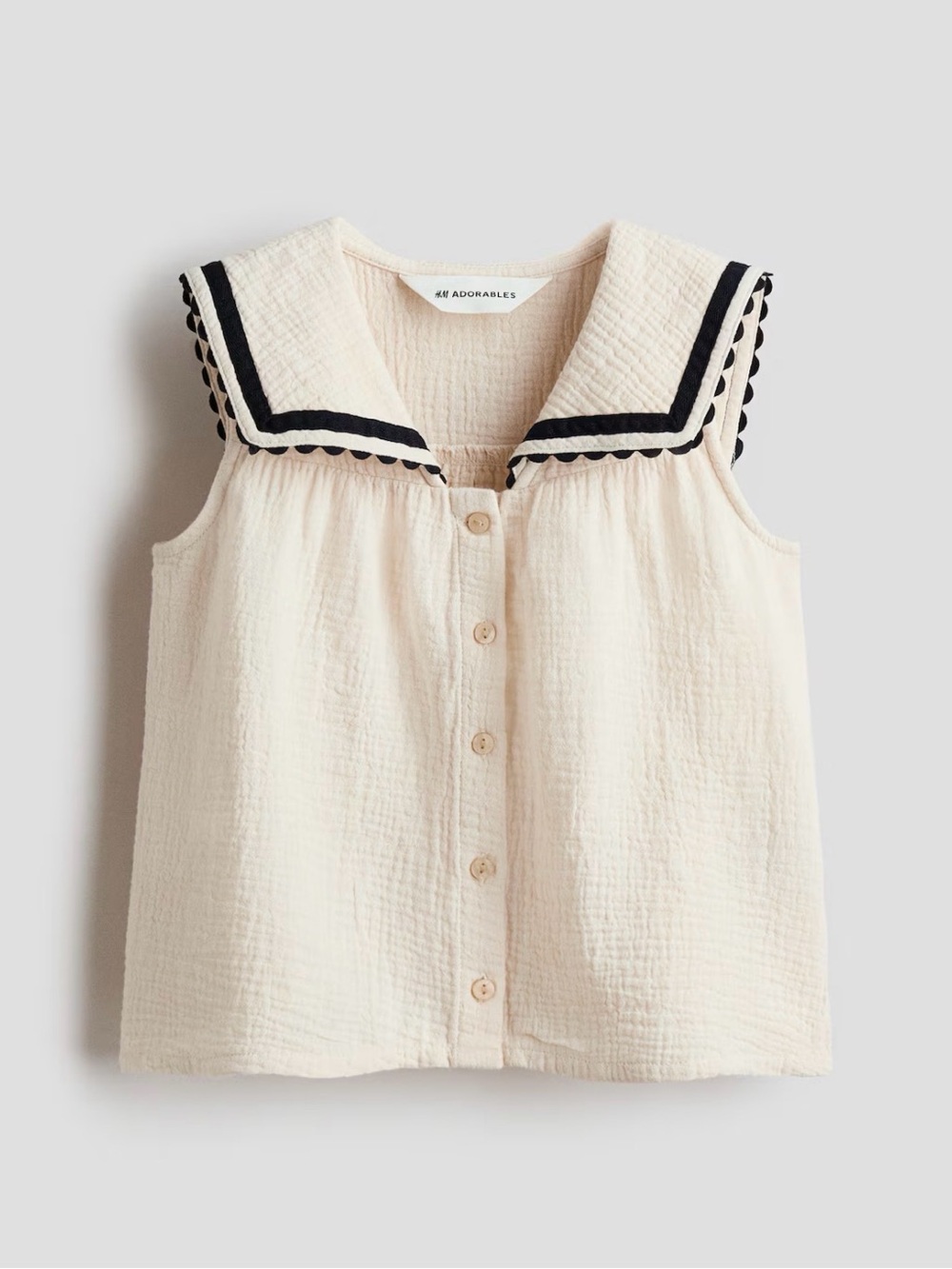 H&M Cream Sleeveless Sailor-Collar Button Front Top